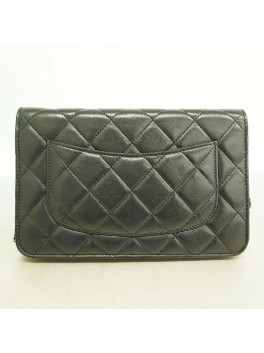 Chanel Shoulder Wallet Quilted Lambskin Black Silver
